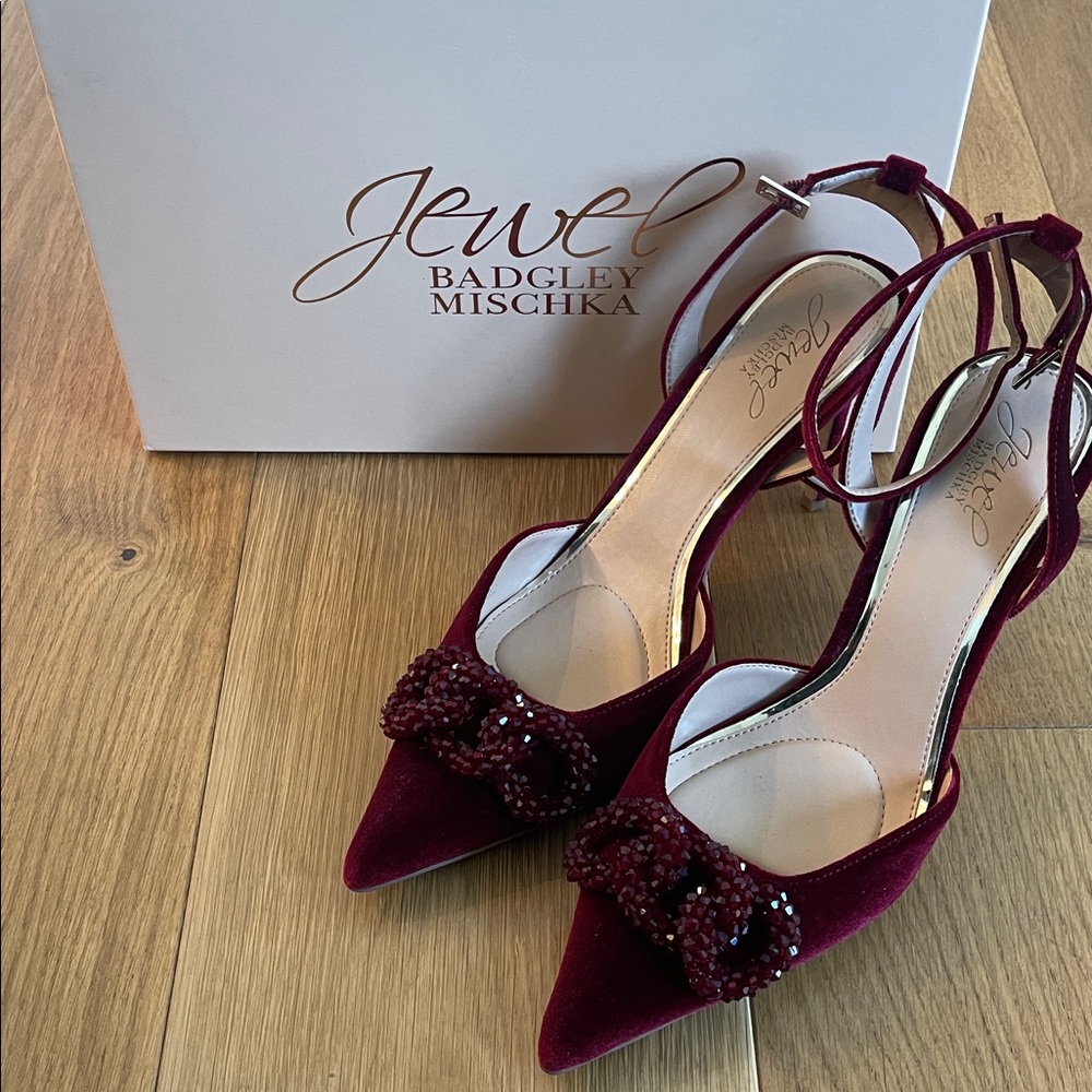 Jewel Badgley Mischka Deep Red Embellished Heels